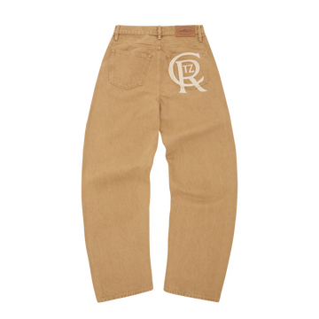 CREST CHAINSTITCH BAGGY JEANS [TAN]