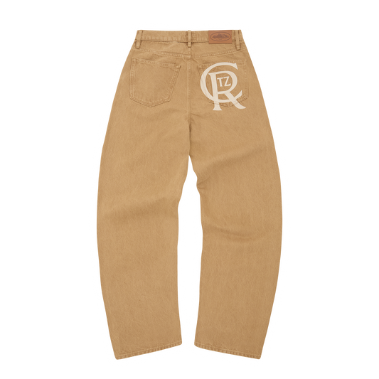 CREST CHAINSTITCH BAGGY JEANS [TAN]