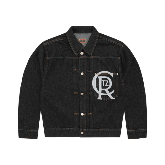 CREST CHAINSTITCH DENIM JACKET [WASHED BLACK]