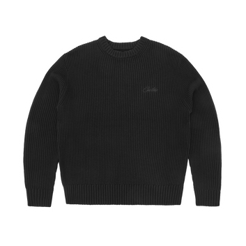 CROCHET APPLIQUE KNIT CREW [TRIPLE BLACK]
