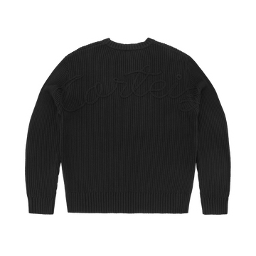 CROCHET APPLIQUE KNIT CREW [TRIPLE BLACK]