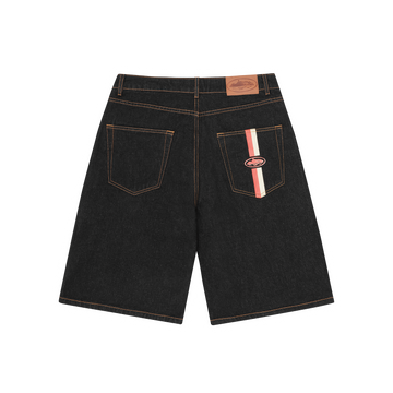 DUAL STRIPE DENIM SHORT [WASHED BLACK]