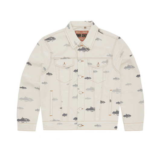 ALCATRAZ PATTERN DENIM JACKET [WHITE]