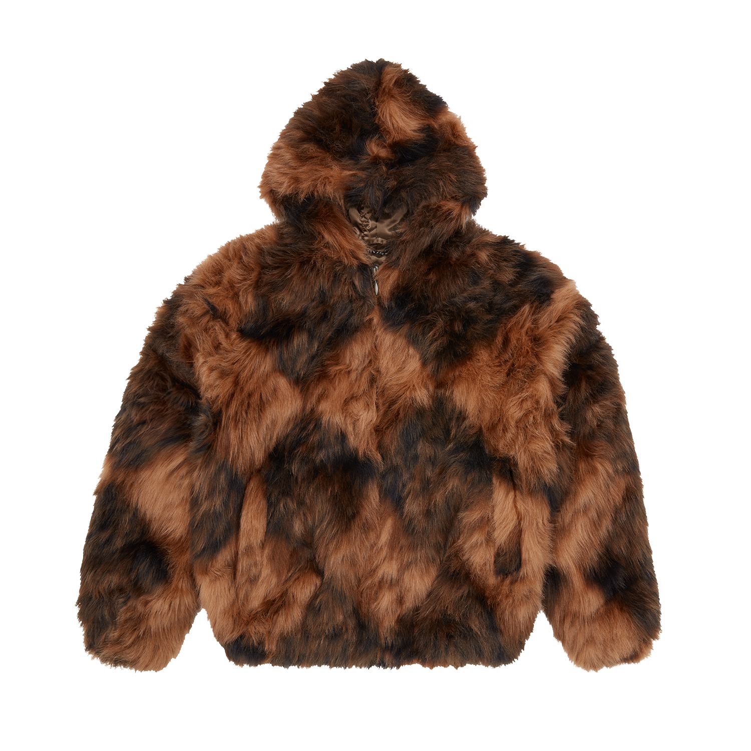 DIAMOND HOODED FUR JACKET [BROWN]
