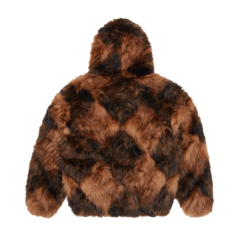 DIAMOND HOODED FUR JACKET [BROWN]