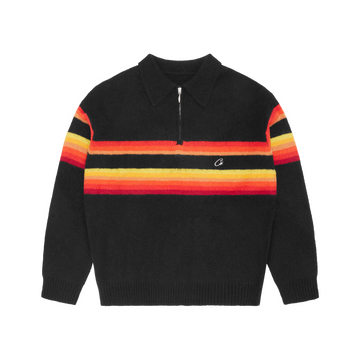 GRADIENT HALF KNIT ZIP PULLOVER [BLACK]