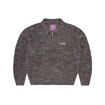 MIXED KNIT HALF ZIP [BLACK MELANGE]