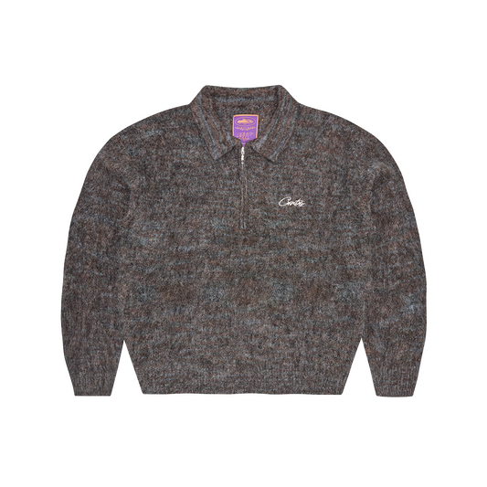 MIXED KNIT HALF ZIP [BLACK MELANGE]