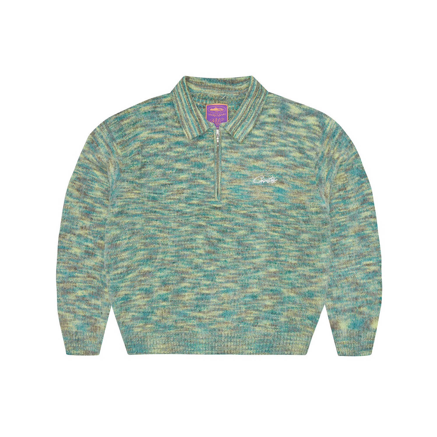 MIXED KNIT HALF ZIP [GREEN MELANGE]