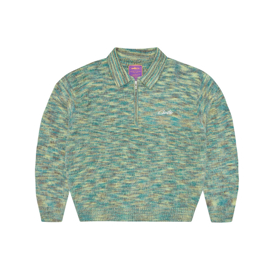 MIXED KNIT HALF ZIP [GREEN MELANGE]