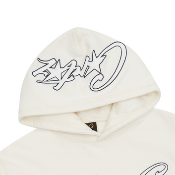 SATIN C STAR APPLIQUE HOODIE [OFF WHITE]