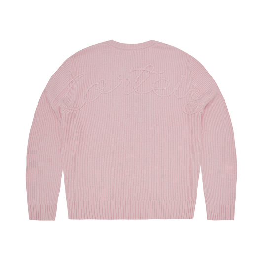 CROCHET APPLIQUE KNIT CREW [PINK]